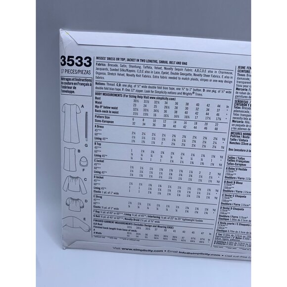 Simplicity Misses Dress Top Jacket Shrug Sewing Pattern sz 6-14 3533 - uncut - Picture 3 of 4